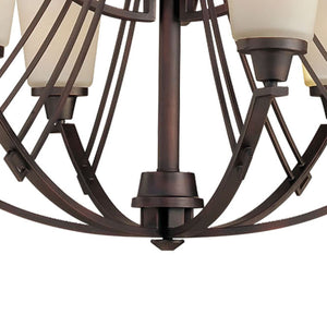 Thomas Lighting Wright Nine Light Chandelier Linear Metal Arms Opaque Bell Shades Dining Room Brown TK0012704