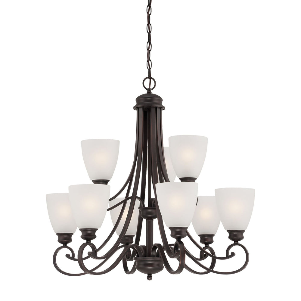 Thomas Lighting Haven Nine Light Chandelier Curved Metal Arms Dome Glass Shades Dining Room Brown TK0018704