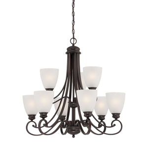 Thomas Lighting Haven Nine Light Chandelier Curved Metal Arms Dome Glass Shades Dining Room Brown TK0018704