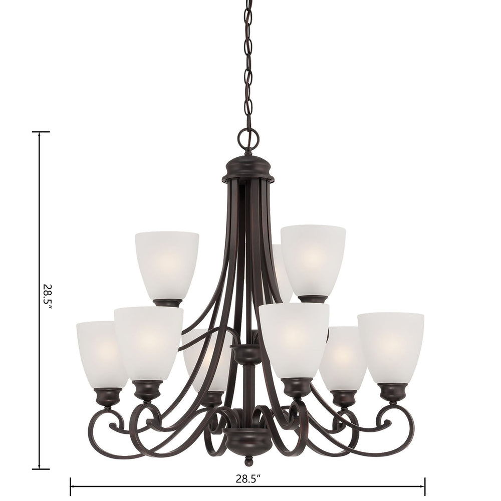 Thomas Lighting Haven Nine Light Chandelier Curved Metal Arms Dome Glass Shades Dining Room Brown TK0018704