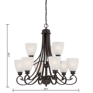 Thomas Lighting Haven Nine Light Chandelier Curved Metal Arms Dome Glass Shades Dining Room Brown TK0018704