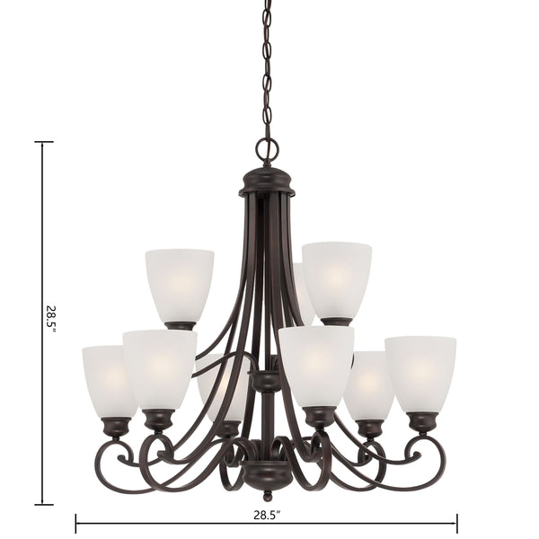 Thomas Lighting Haven Nine Light Chandelier Curved Metal Arms Dome Glass Shades Dining Room Brown TK0018704