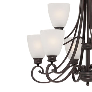 Thomas Lighting Haven Nine Light Chandelier Curved Metal Arms Dome Glass Shades Dining Room Brown TK0018704