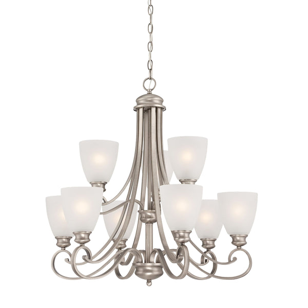 Thomas Lighting Haven Nine Light Chandelier Curved Metal Arms Dome Glass Shades Dining Room Silver TK0018741