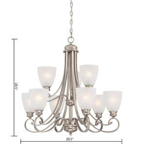 Thomas Lighting Haven Nine Light Chandelier Curved Metal Arms Dome Glass Shades Dining Room Silver TK0018741