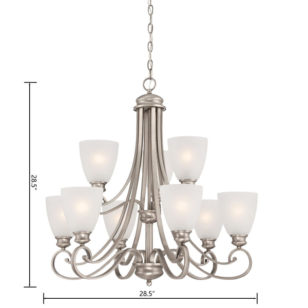 Thomas Lighting Haven Nine Light Chandelier Curved Metal Arms Dome Glass Shades Dining Room Silver TK0018741