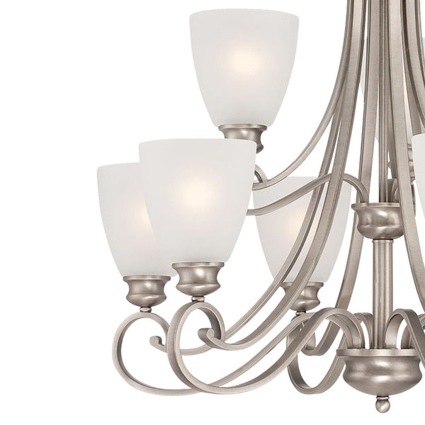 Thomas Lighting Haven Nine Light Chandelier Curved Metal Arms Dome Glass Shades Dining Room Silver TK0018741