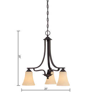 Thomas Lighting Treme Three Light Metal Chandelier with Tulip Glass Shades for Dining Rooms Brown 20 inches TK0019704