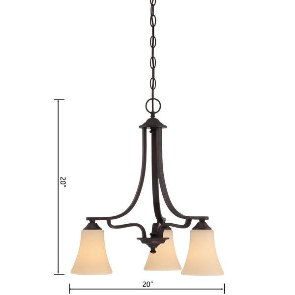 Thomas Lighting Treme Three Light Metal Chandelier with Tulip Glass Shades for Dining Rooms Brown 20 inches TK0019704