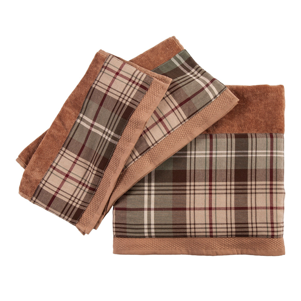 Hiend Accents Huntsman Plaid Towel Set - Luxurious 3-piece Collection For A Serene, Rustic Bathroom Retreat Mocha 95% Cotton,5% Polyester Tl1733-os-mc