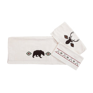 Hiend Accents Aztec Bear Towel Set - Rustic Elegance With Bear Silhouettes For A Cozy Bathroom Retreat Experience Cream 100% Cotton Tl1917-os-cr