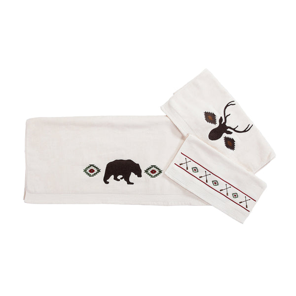 Hiend Accents Aztec Bear Towel Set - Rustic Elegance With Bear Silhouettes For A Cozy Bathroom Retreat Experience Cream 100% Cotton Tl1917-os-cr