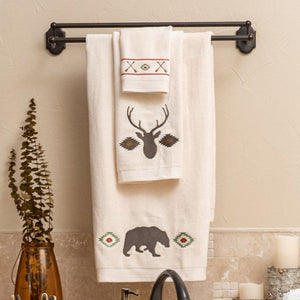 Hiend Accents Aztec Bear Towel Set - Rustic Elegance With Bear Silhouettes For A Cozy Bathroom Retreat Experience Cream 100% Cotton Tl1917-os-cr