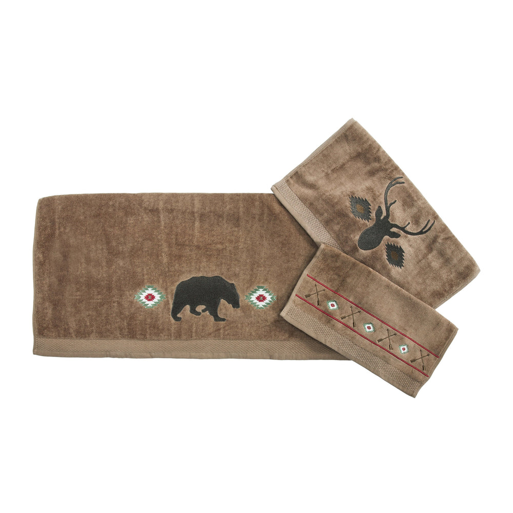 Hiend Accents Aztec Bear Towel Set - Rustic Elegance With Bear Silhouettes For A Cozy Bathroom Retreat Experience Mocha 100% Cotton Tl1917-os-mc
