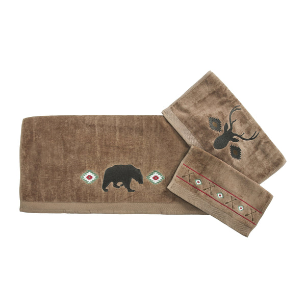Hiend Accents Aztec Bear Towel Set - Rustic Elegance With Bear Silhouettes For A Cozy Bathroom Retreat Experience Mocha 100% Cotton Tl1917-os-mc