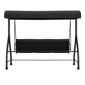 English Elm Tellis 3-Seat Outdoor Steel Patio Swing with Canopy, Cushions & Convertible Bed for Relaxation Black TLH-007-BK-GG