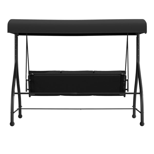 English Elm Tellis 3-Seat Outdoor Steel Patio Swing with Canopy, Cushions & Convertible Bed for Relaxation Black TLH-007-BK-GG