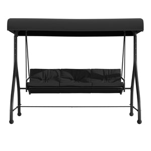 English Elm Tellis 3-Seat Outdoor Steel Patio Swing with Canopy, Cushions & Convertible Bed for Relaxation Black TLH-007-BK-GG