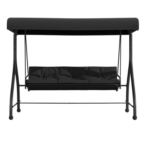 English Elm Tellis 3-Seat Outdoor Steel Patio Swing with Canopy, Cushions & Convertible Bed for Relaxation Black TLH-007-BK-GG