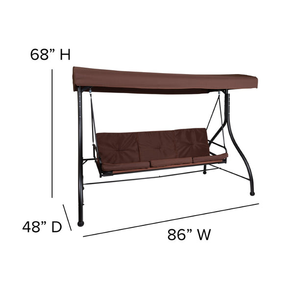 English Elm Tellis 3-Seat Outdoor Steel Patio Swing with Canopy, Cushions & Convertible Bed for Relaxation Brown TLH-007-BN-GG