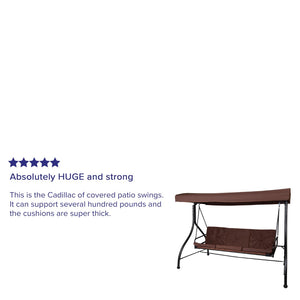 English Elm Tellis 3-Seat Outdoor Steel Patio Swing with Canopy, Cushions & Convertible Bed for Relaxation Brown TLH-007-BN-GG
