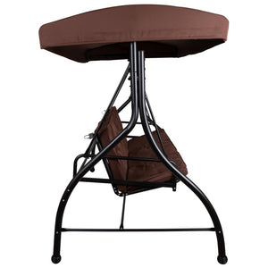 English Elm Tellis 3-Seat Outdoor Steel Patio Swing with Canopy, Cushions & Convertible Bed for Relaxation Brown TLH-007-BN-GG