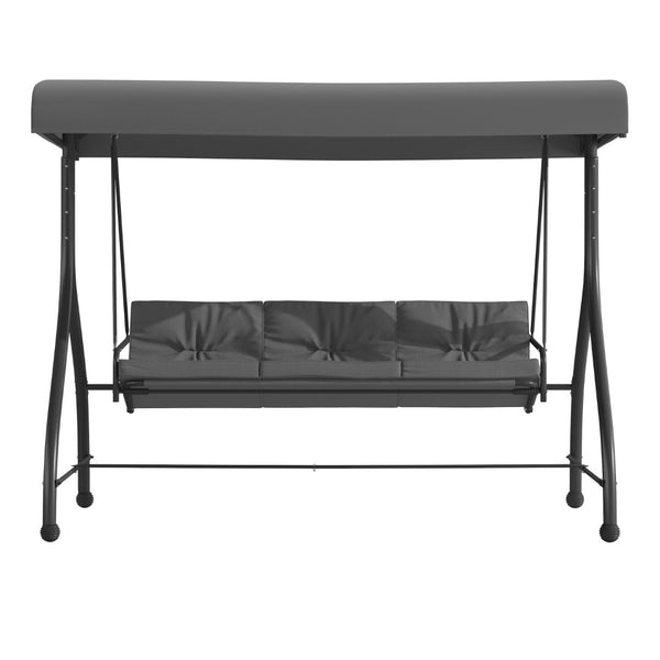 English Elm Tellis 3-Seat Outdoor Steel Patio Swing with Canopy, Cushions & Convertible Bed for Relaxation Gray TLH-007-GY-GG