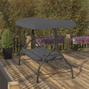 English Elm Tellis 3-Seat Outdoor Steel Patio Swing with Canopy, Cushions & Convertible Bed for Relaxation Gray TLH-007-GY-GG