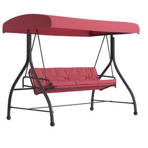 English Elm Tellis 3-Seat Outdoor Steel Patio Swing with Canopy, Cushions & Convertible Bed for Relaxation Maroon TLH-007-MRN-GG
