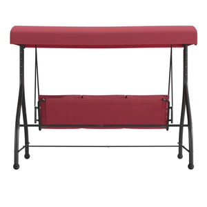 English Elm Tellis 3-Seat Outdoor Steel Patio Swing with Canopy, Cushions & Convertible Bed for Relaxation Maroon TLH-007-MRN-GG