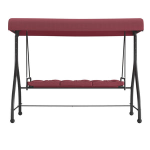 English Elm Tellis 3-Seat Outdoor Steel Patio Swing with Canopy, Cushions & Convertible Bed for Relaxation Maroon TLH-007-MRN-GG
