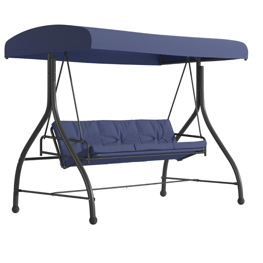 English Elm Tellis 3-Seat Outdoor Steel Patio Swing with Canopy, Cushions & Convertible Bed for Relaxation Navy TLH-007-NV-GG