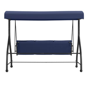 English Elm Tellis 3-Seat Outdoor Steel Patio Swing with Canopy, Cushions & Convertible Bed for Relaxation Navy TLH-007-NV-GG