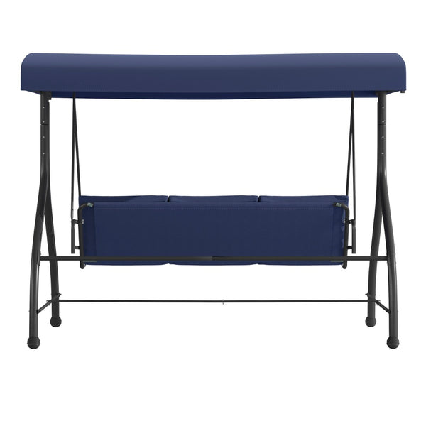 English Elm Tellis 3-Seat Outdoor Steel Patio Swing with Canopy, Cushions & Convertible Bed for Relaxation Navy TLH-007-NV-GG