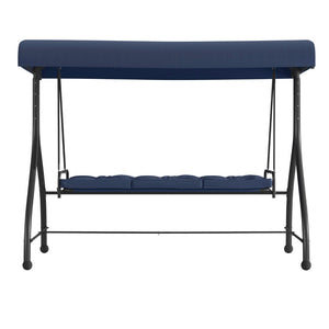 English Elm Tellis 3-Seat Outdoor Steel Patio Swing with Canopy, Cushions & Convertible Bed for Relaxation Navy TLH-007-NV-GG