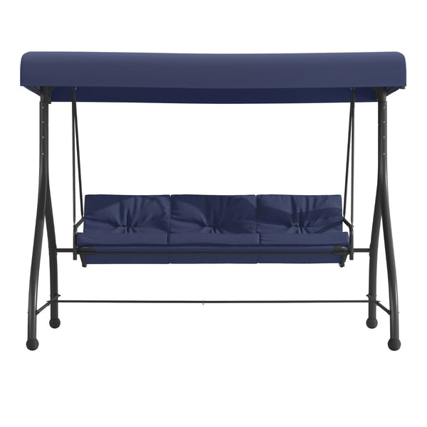 English Elm Tellis 3-Seat Outdoor Steel Patio Swing with Canopy, Cushions & Convertible Bed for Relaxation Navy TLH-007-NV-GG