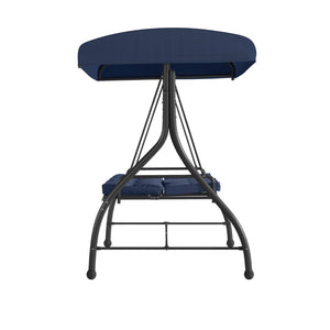English Elm Tellis 3-Seat Outdoor Steel Patio Swing with Canopy, Cushions & Convertible Bed for Relaxation Navy TLH-007-NV-GG