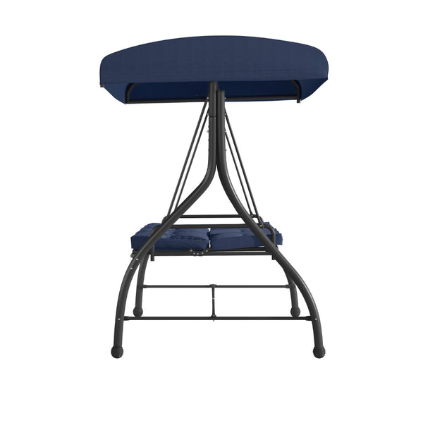 English Elm Tellis 3-Seat Outdoor Steel Patio Swing with Canopy, Cushions & Convertible Bed for Relaxation Navy TLH-007-NV-GG