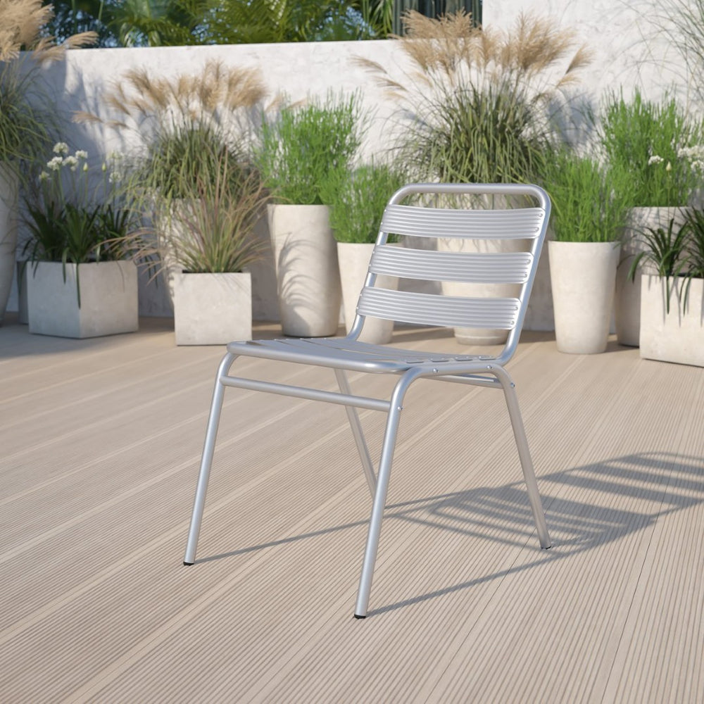 English Elm Lila Commercial-Grade Stack Chair - Modern Metal Design for Indoor-Outdoor Dining Spaces, 352 lb Capacity TLH-015-GG