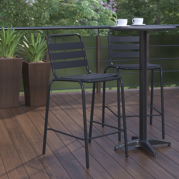 English Elm Lila Commercial Metal Bar Height Stool - Durable Indoor-Outdoor Seating for Restaurants & Patios Black TLH-015H-BK-GG