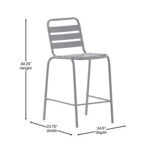 English Elm Lila Commercial Metal Bar Height Stool - Durable Indoor-Outdoor Seating for Restaurants & Patios Silver TLH-015H-GG