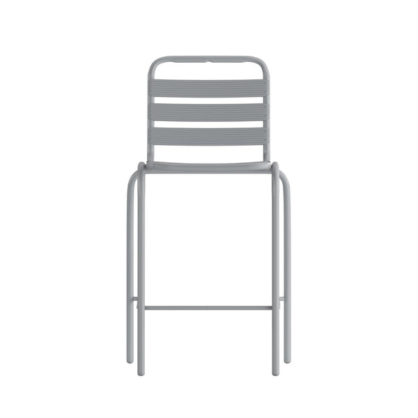 English Elm Lila Commercial Metal Bar Height Stool - Durable Indoor-Outdoor Seating for Restaurants & Patios Silver TLH-015H-GG