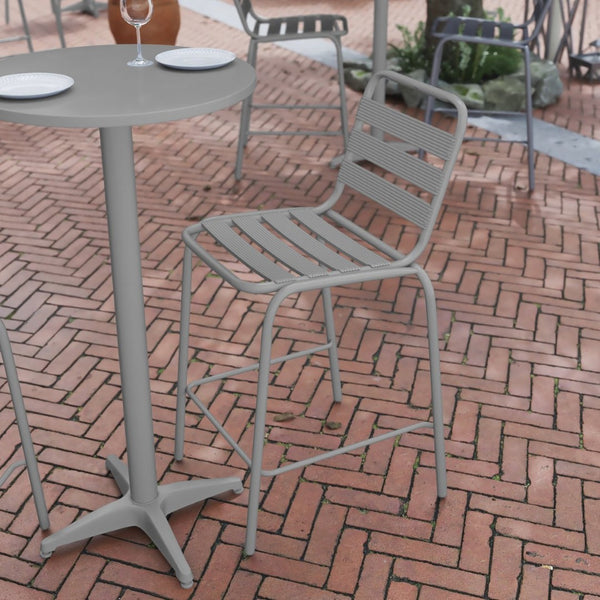 English Elm Lila Commercial Metal Bar Height Stool - Durable Indoor-Outdoor Seating for Restaurants & Patios Silver TLH-015H-GG