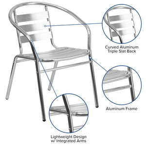 English Elm Lila Stackable Aluminum Restaurant Chair - Modern, Durable, Indoor-Outdoor Seating with Arms TLH-017B-GG
