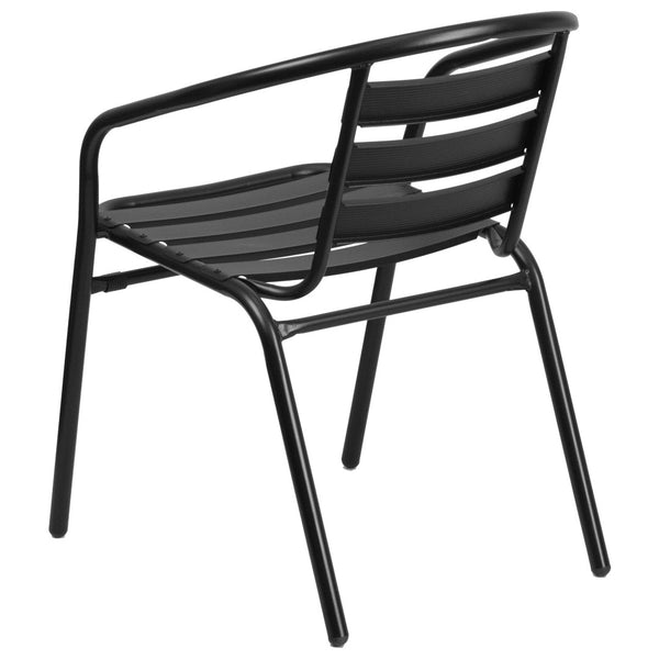English Elm Lila Metal Restaurant Stack Chair with Stylish Slat Back, Durable Design for Indoor & Outdoor Use Black TLH-017C-BK-GG
