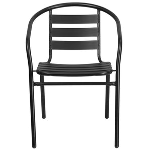 English Elm Lila Metal Restaurant Stack Chair with Stylish Slat Back, Durable Design for Indoor & Outdoor Use Black TLH-017C-BK-GG