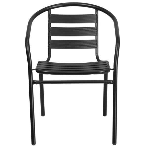 English Elm Lila Metal Restaurant Stack Chair with Stylish Slat Back, Durable Design for Indoor & Outdoor Use Black TLH-017C-BK-GG