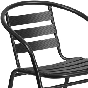 English Elm Lila Metal Restaurant Stack Chair with Stylish Slat Back, Durable Design for Indoor & Outdoor Use Black TLH-017C-BK-GG