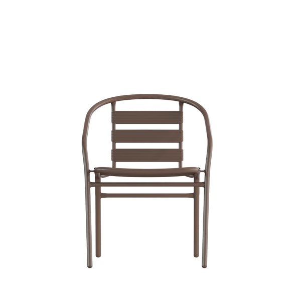 English Elm Lila Metal Restaurant Stack Chair with Stylish Slat Back, Durable Design for Indoor & Outdoor Use Bronze TLH-017C-BZ-GG