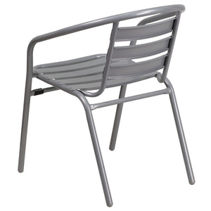 English Elm Lila Metal Restaurant Stack Chair with Stylish Slat Back, Durable Design for Indoor & Outdoor Use Silver TLH-017C-GG